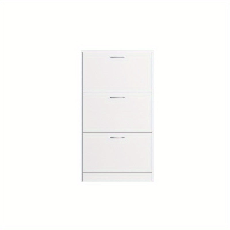 Shoe Cabinet for Entryway White Narrow Shoe Storage Cabinet Flip Down Shoe Rack Wood 3 Tier Shoe Organizer for Home and Apartment