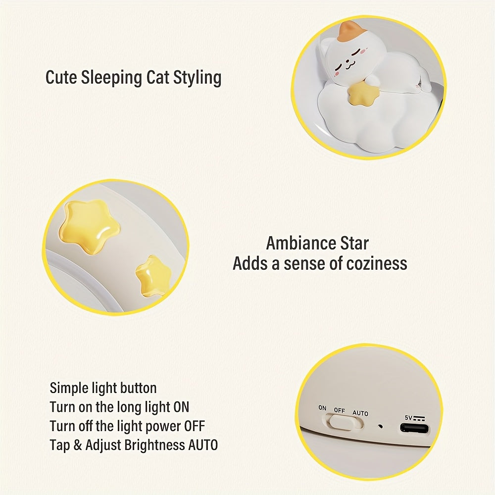 1pc LiHangStar Sleeping Cat Night Light, USB Rechargeable Dimmable LED Table Lamp, 3-Level Brightness Adjustable, Indoor Companion Sleeping Lamp for Bedroom & Living Room, ABS Plastic, Cord Included