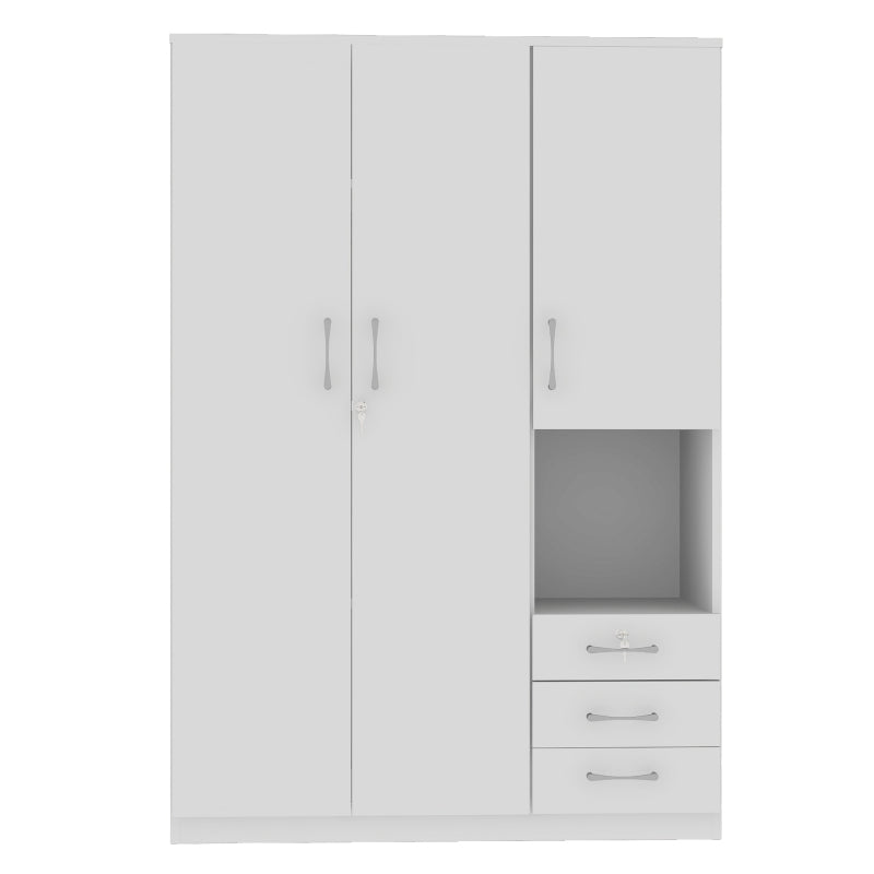 Modern White 2-Door Wooden Wardrobe with Shees, 3 Drawers & Open Compartments – Stylish Bedroom Storage Solution for Clothes, Shoes & Accessories, Shoe Storage Wardrobe | Functional Storage | Engineered Wood Wardrobe