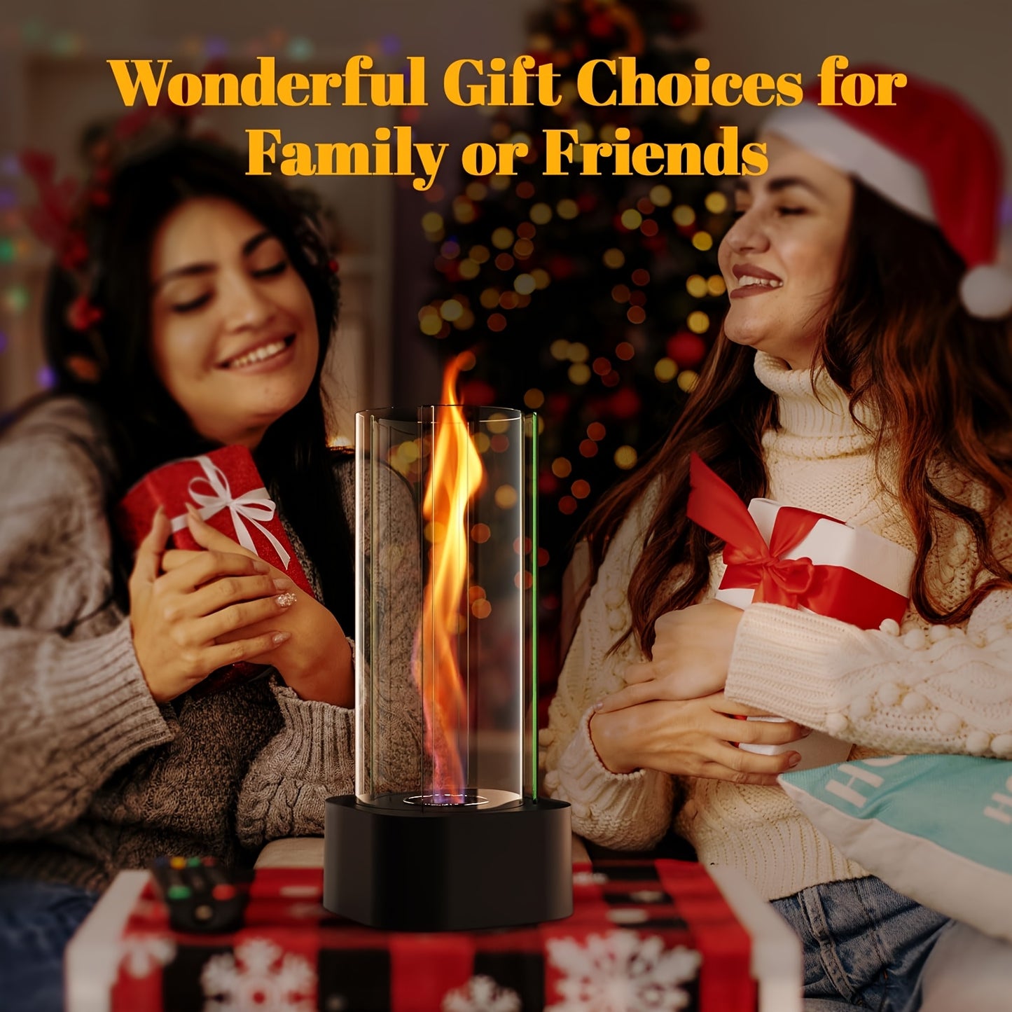 Tornado Tabletop Fire Pit, Portable Tabletop Four-Piece Clear Glass Fireplace with Fire Extinguisher Combustion Chamber, Ethanol Tabletop Fire Pit Suitable for Indoor And Outdoor Home Decoration Terrace Balcony Party Event Christmas Birthday Gift