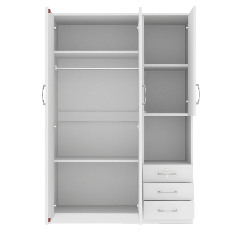Modern White 2-Door Wooden Wardrobe with Shees, 3 Drawers & Open Compartments – Stylish Bedroom Storage Solution for Clothes, Shoes & Accessories, Shoe Storage Wardrobe | Functional Storage | Engineered Wood Wardrobe