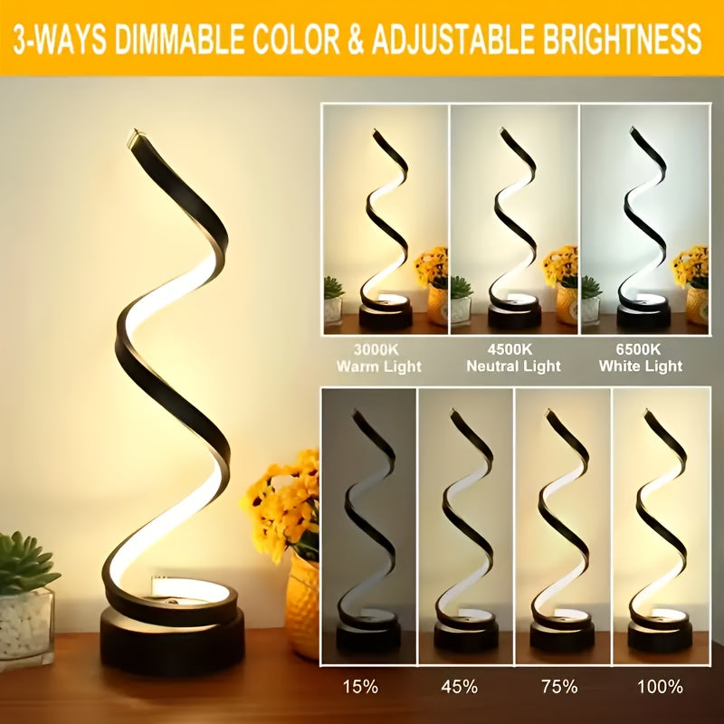 Bedside Table Lamp Set of 2 for Bedroom - Three-way Dimmable Touch Light with USB C Charging Port and AC Outlet, Modern Simple Adjustable Spiral Desk Lamp Suitable for Living Room, Study