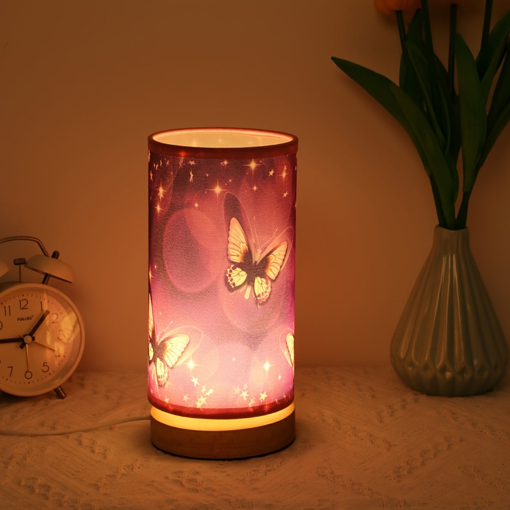 1pc Wood Base Purple Butterfly Table Lamp - Perfect Bedside Night Light and Room Decoration