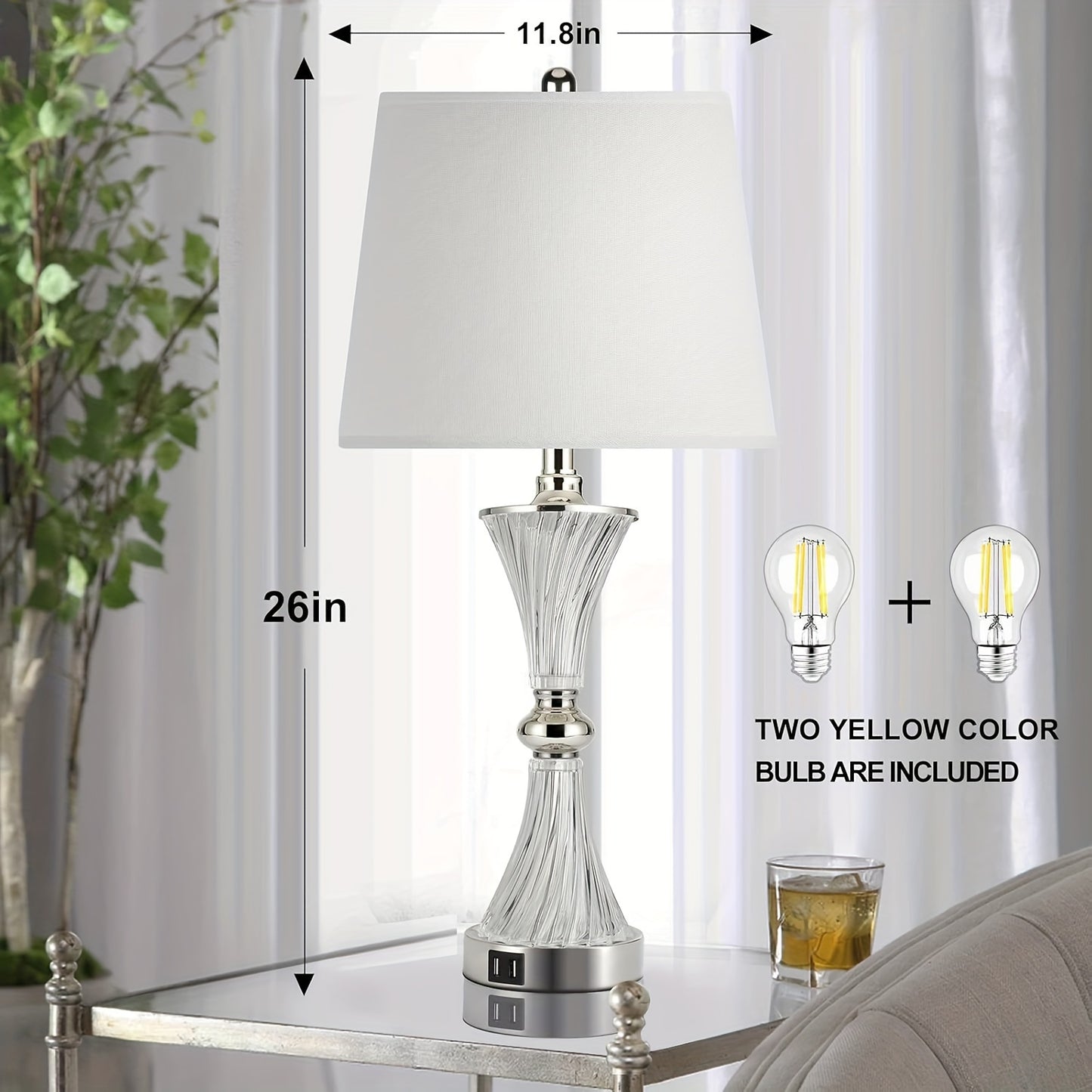 3 Way Dimmable Modern Touch Control Table Lamp Set Of 2 With 2 USB Charging Port, PARTPHONER White Drum Shade For Bedrooms Nightstand, Bulbs Included, Valentine's Day And Easter Gifts