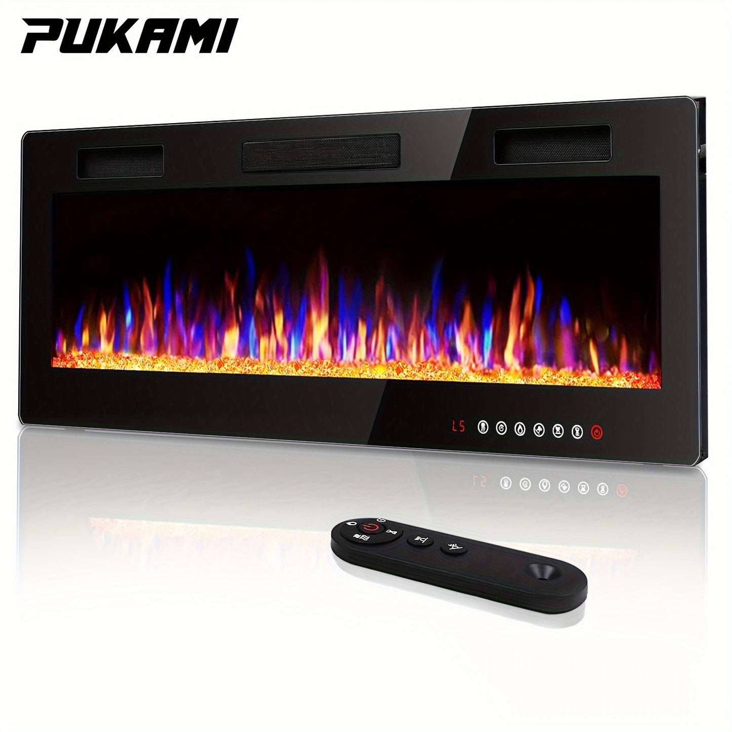1500W Ultra-Thin Electric Fireplace Vitesse Ultra-Thin Electric Fireplace - Sleek Black, In-Wall Recessed Heater with Vibrant Multicolor Flame Effect, Timer, Low Noise, 1500W, Touch Screen & Remote Control for Cozy Home Ambiance