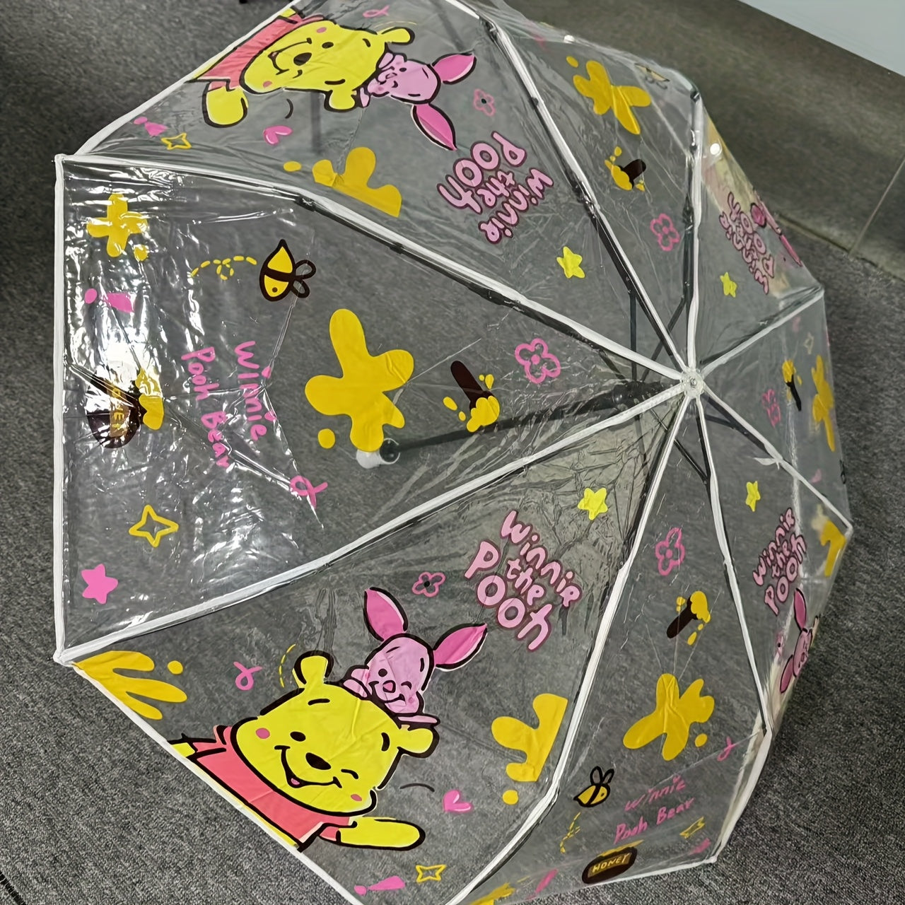 1pc Disney Winnie The Pooh Transparent Folding Umbrella, Automatic Handheld Outdoor Accessory for Camping, Hiking, Travel - Perfect for Birthday, Party Gifts