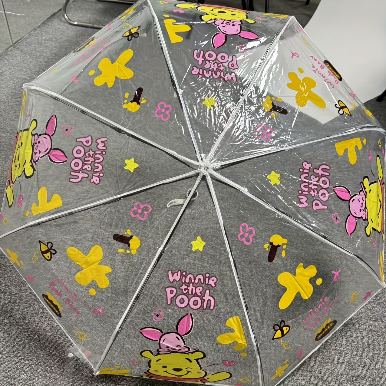 1pc Disney Winnie The Pooh Transparent Folding Umbrella, Automatic Handheld Outdoor Accessory for Camping, Hiking, Travel - Perfect for Birthday, Party Gifts