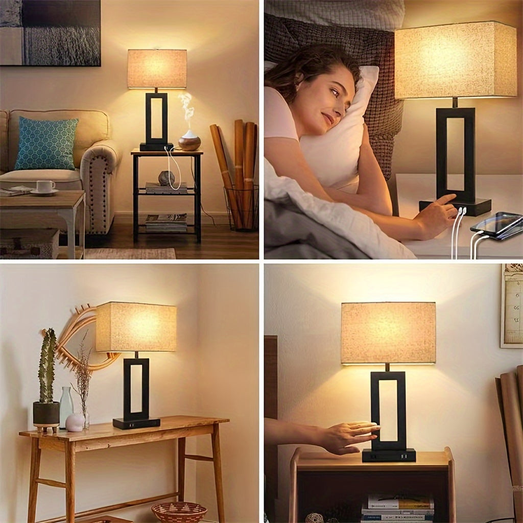 2-Pack Metal Modern Touch Control Table Lamps with Linen Shade, 3-Level Dimmable, USB Charging Port, for Bedroom\u002FLiving Room\u002FStudy, Includes Bulb, 110V-130V, US Plug