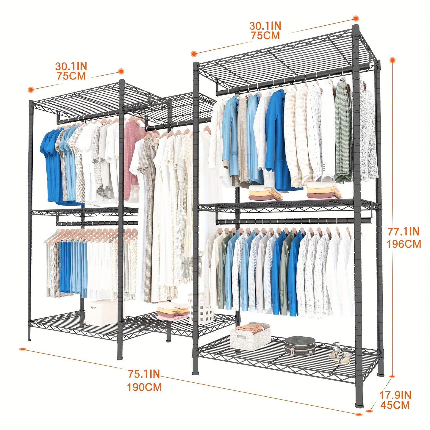 1pc Heavy Duty Metal Garment Rack, 835LBS Load Capacity, Lacquered Finish, Free Standing Wardrobe Closet Organizer with 77.1\