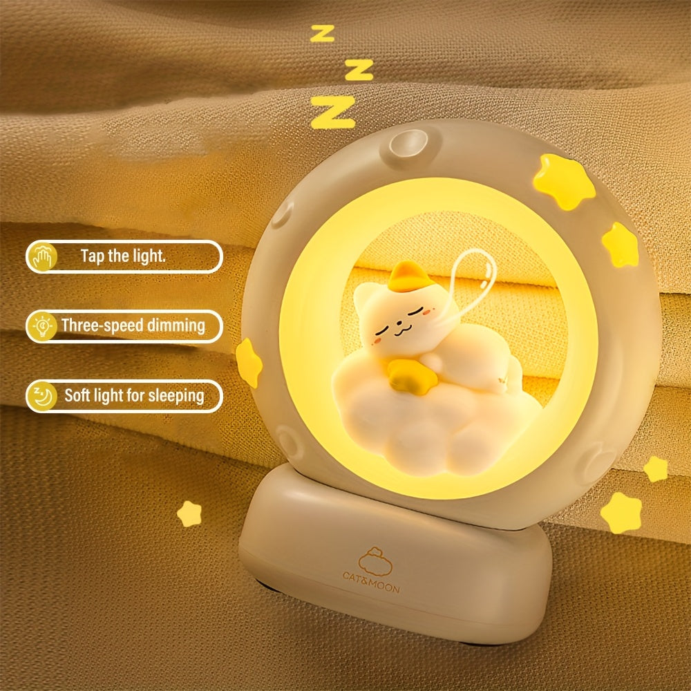 1pc LiHangStar Sleeping Cat Night Light, USB Rechargeable Dimmable LED Table Lamp, 3-Level Brightness Adjustable, Indoor Companion Sleeping Lamp for Bedroom & Living Room, ABS Plastic, Cord Included