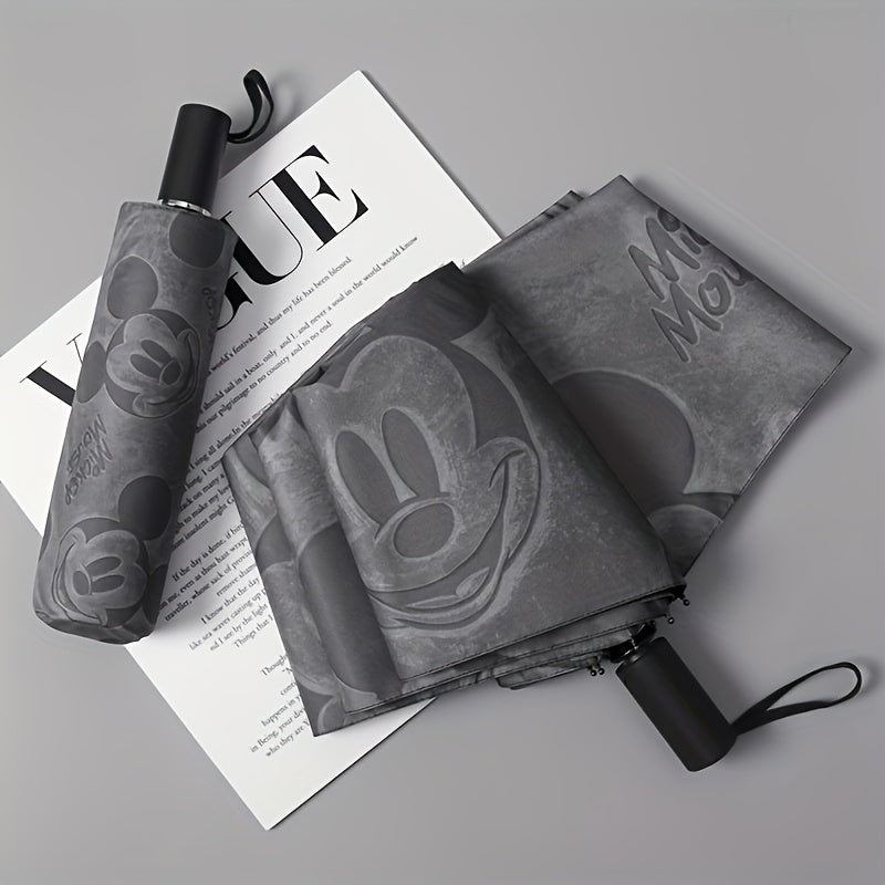 Disney Mickey Mouse Umbrella, Manual Foldable Sunshade, Grey Plastic, Positioning Printing, No Edge Paint, Suitable for Travel Use