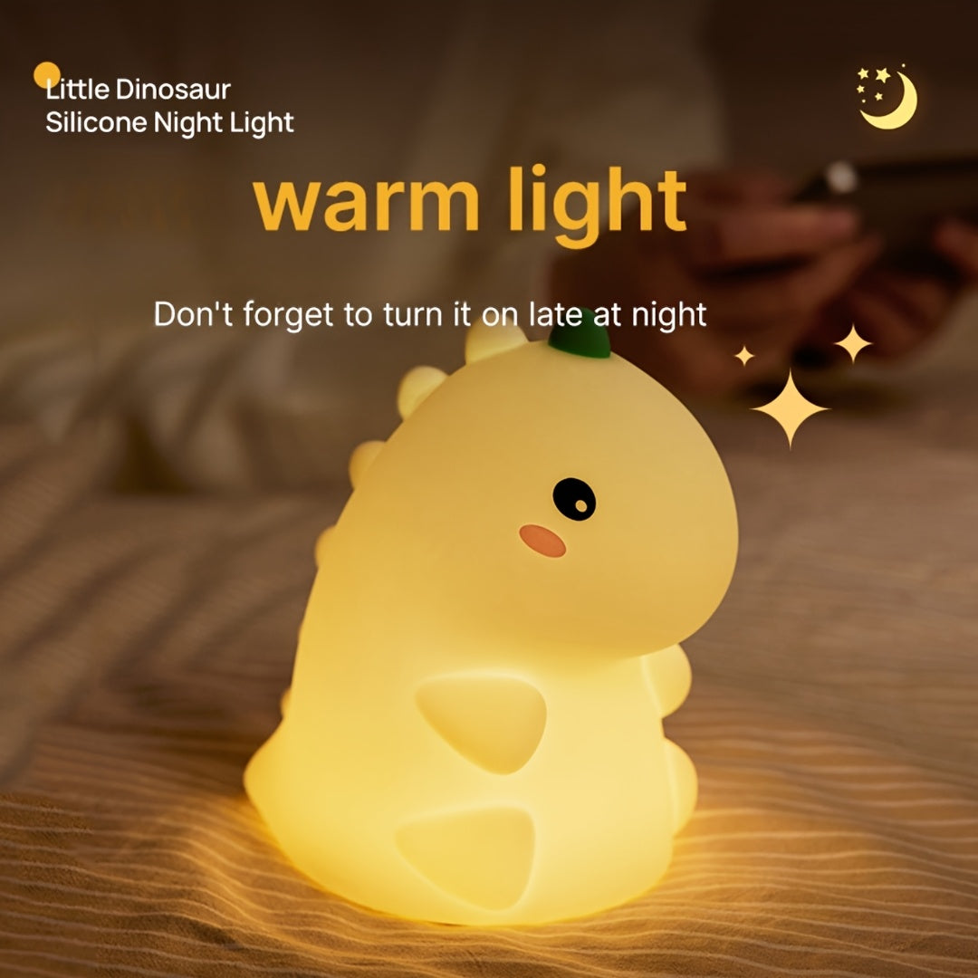 1pc 1200mAh intelligent pat sensor timed dinosaur silicone night light with USB data cable rechargeable cute little dinosaur pat light three-level brightness bedroom bedside lamp desktop reading friend birthday holiday gift