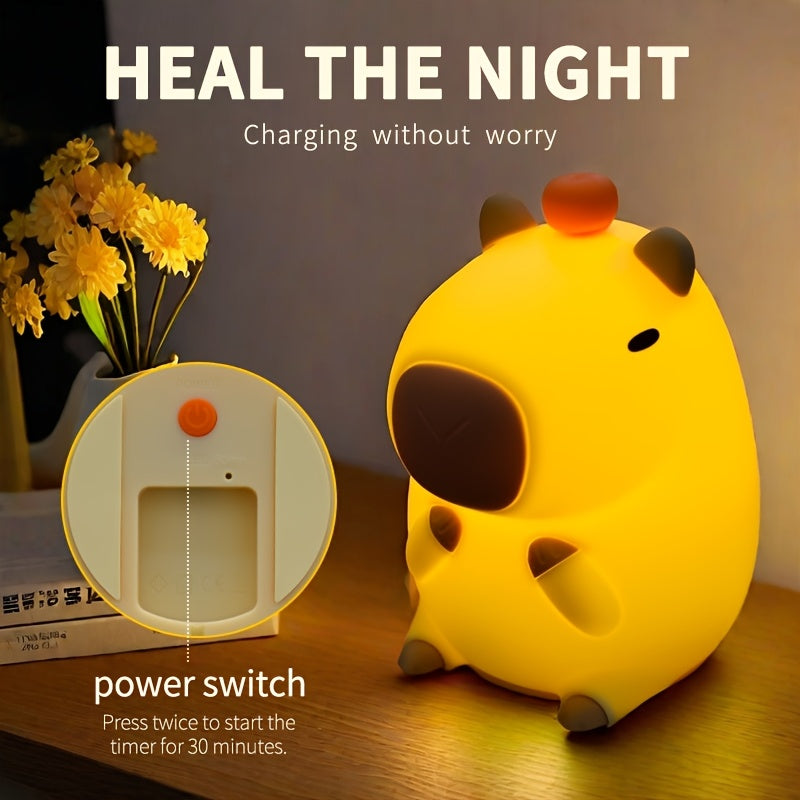 1200mAh USB Rechargeable Capybara Night Light Lamp with Touch Control, Timer Function, and Portable Plastic Shade - Ideal for Various Rooms, Perfect Gift (Pack of 1)