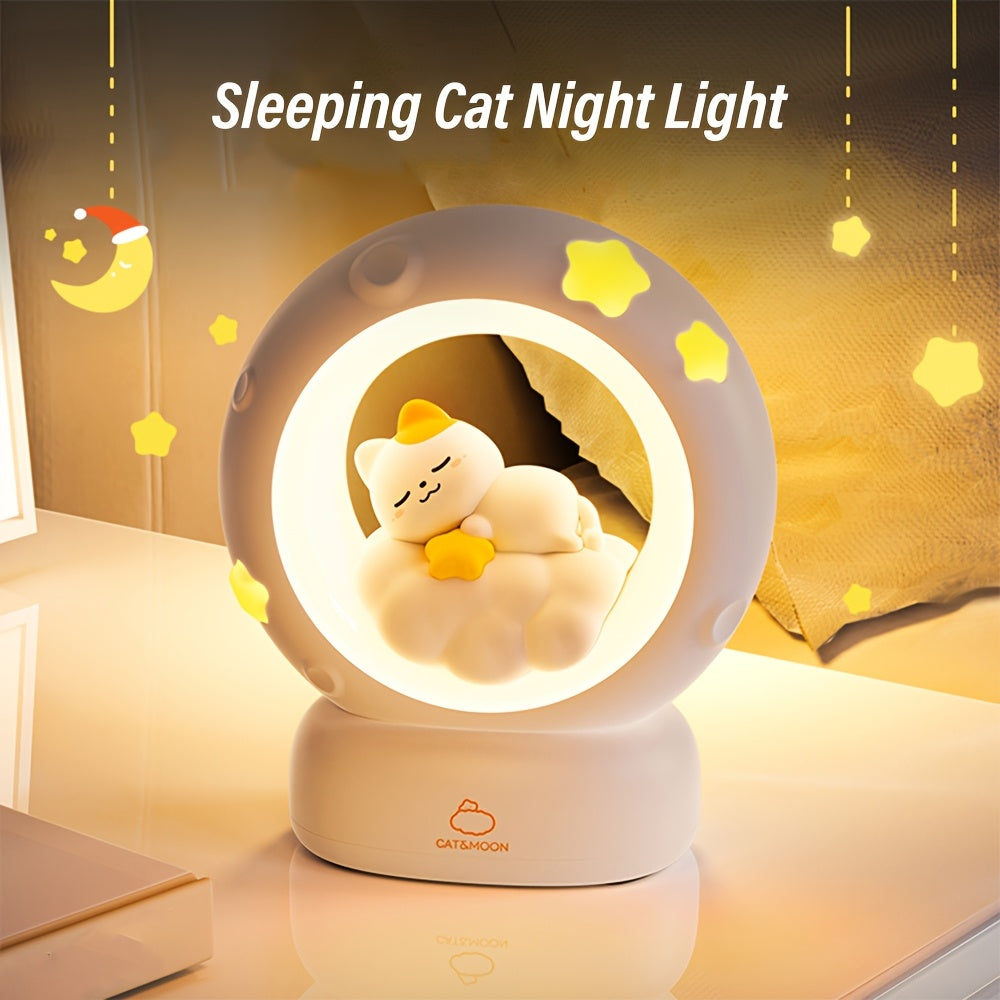 1pc LiHangStar Sleeping Cat Night Light, USB Rechargeable Dimmable LED Table Lamp, 3-Level Brightness Adjustable, Indoor Companion Sleeping Lamp for Bedroom & Living Room, ABS Plastic, Cord Included
