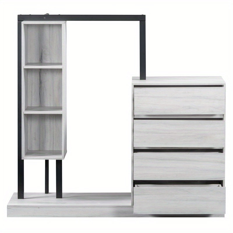 Modern White Wardrobe with 4 Drawers & 3 Shelves – Space-Saving Organizer for Clothes, Shoes & Accessories, MDF+Metal Construction, Easy Assembly, Elegant Design for Any Room, Shoe Organizer | Elegant Storage Solution | Mdf Metal Wardrobe