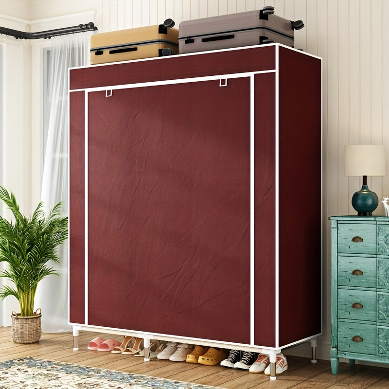 Sturdy Red & White Rolling Closet with Steel Frame – Easy Assembly, Multiple Compartments, Shelves & Hanging Rod for Bedroom, Rental Home, or Small Spaces, Portable Closet