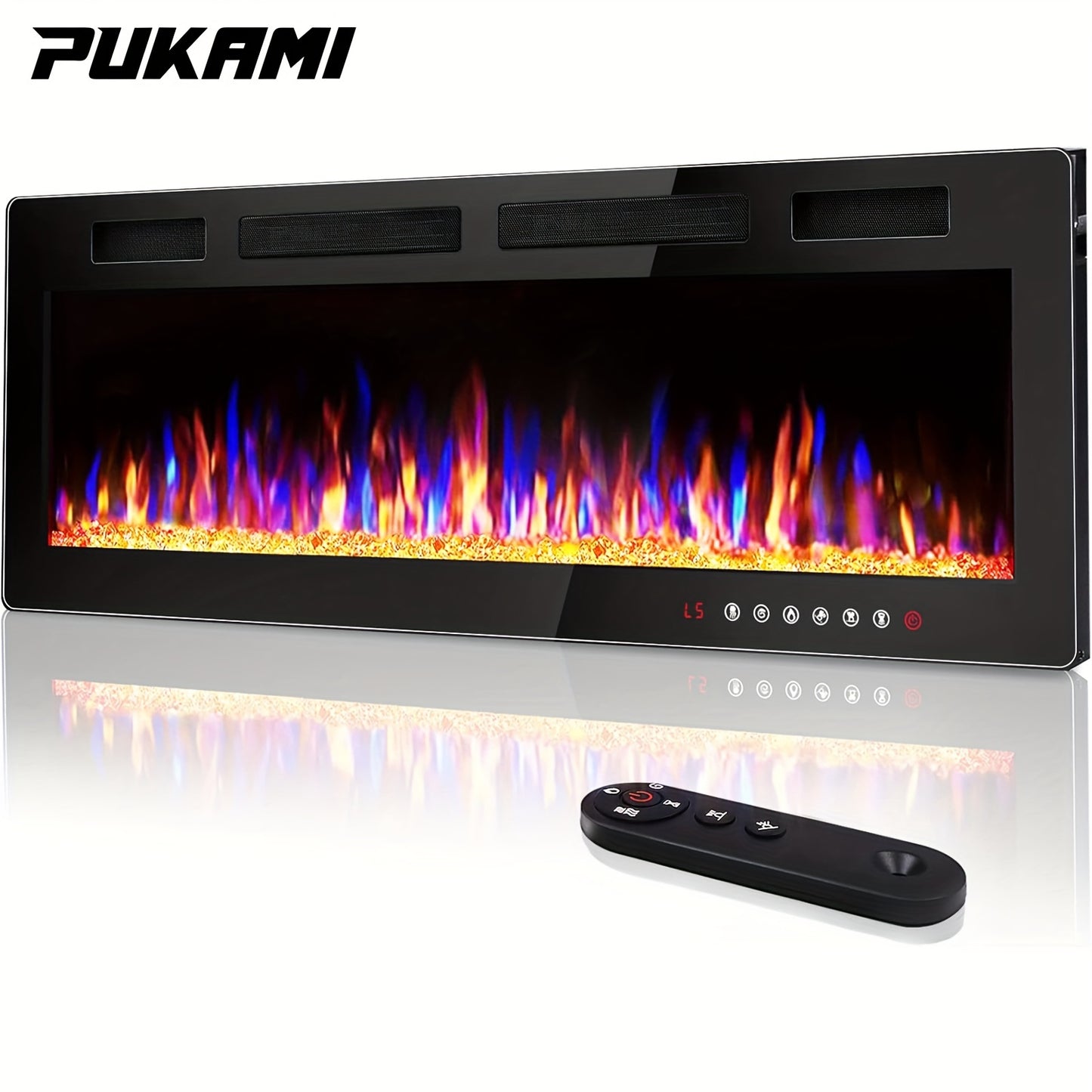 1500W Ultra-Thin Electric Fireplace Vitesse Ultra-Thin Electric Fireplace - Sleek Black, In-Wall Recessed Heater with Vibrant Multicolor Flame Effect, Timer, Low Noise, 1500W, Touch Screen & Remote Control for Cozy Home Ambiance