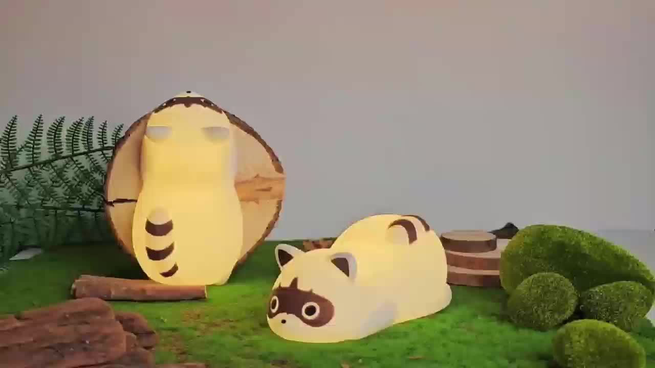 Cute Raccoon LED Night Light | Rechargeable, Dimmable, Touch-Controlled | Durable Plastic | Table Lamp | Bedroom Decor, Home | Adorable Animal Design | Cozy Ambient Lighting