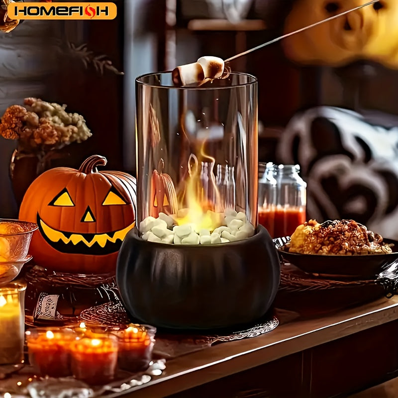 1pc Mini HOMEFISH Indoor Fire Pit - Rectangle Glass Tabletop Fireplace, Portable Personal Alcohol Lamp for Indoor and Outdoor Camping, Compact and Space-Saving Design