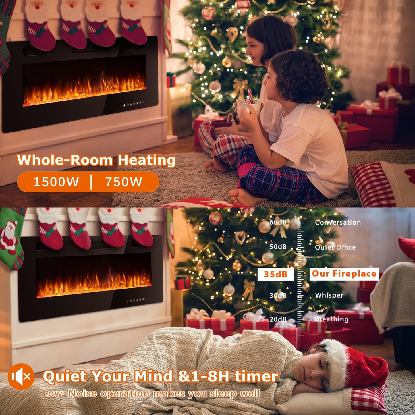 1500W Ultra-Thin Electric Fireplace Vitesse Ultra-Thin Electric Fireplace - Sleek Black, In-Wall Recessed Heater with Vibrant Multicolor Flame Effect, Timer, Low Noise, 1500W, Touch Screen & Remote Control for Cozy Home Ambiance