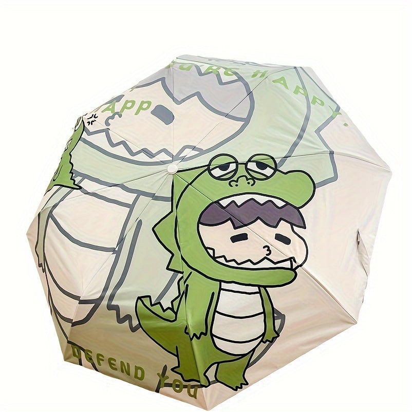 Stylish & Compact UV Protection Folding Umbrella - Cartoon Dinosaur Design, Sun & Rainproof, Manual Open, 8-Rib Durability, 190T Impact Cloth, Plastic Handle - Perfect for Students & Outdoor Activities