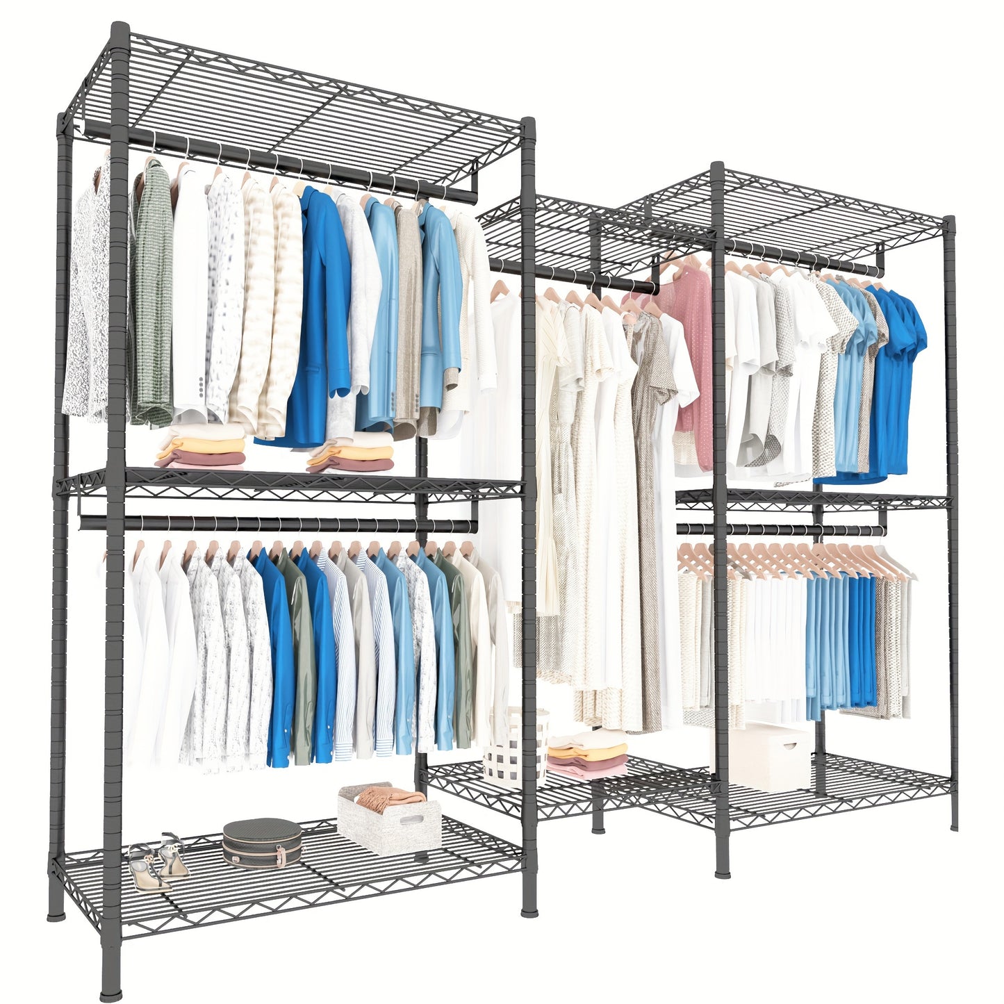 1pc Heavy Duty Metal Garment Rack, 835LBS Load Capacity, Lacquered Finish, Free Standing Wardrobe Closet Organizer with 77.1\
