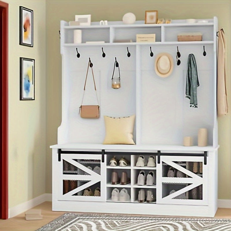 Idyllic Multifunctional Hallway Organizer with Coat Rack, Bench, and Shoe Cabinet