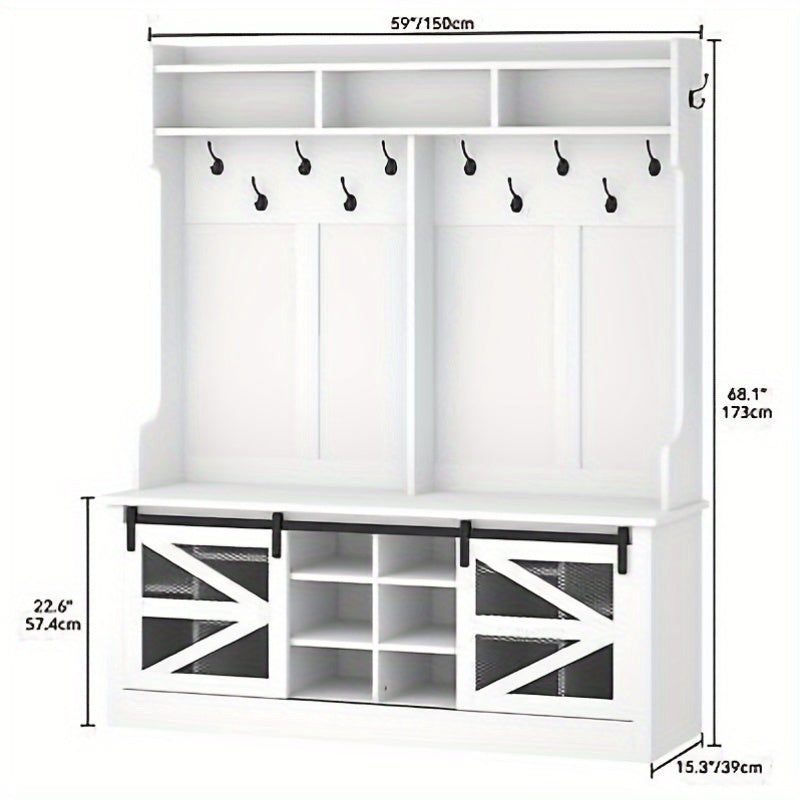 Idyllic Multifunctional Hallway Organizer with Coat Rack, Bench, and Shoe Cabinet