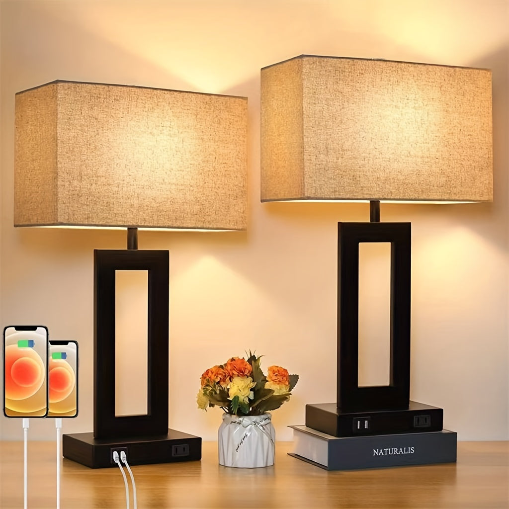2-Pack Metal Modern Touch Control Table Lamps with Linen Shade, 3-Level Dimmable, USB Charging Port, for Bedroom\u002FLiving Room\u002FStudy, Includes Bulb, 110V-130V, US Plug