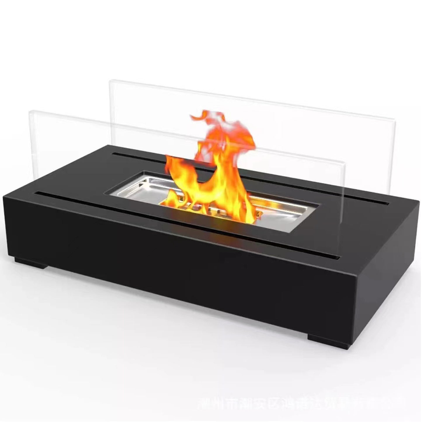 Black Metal Fireplace Black Metal Rectangular Tabletop Fireplace - Elegant Sleek No Electricity Needed Indoor & Outdoor Use, Perfect for Cozy Ambiance, Fireplace Decor