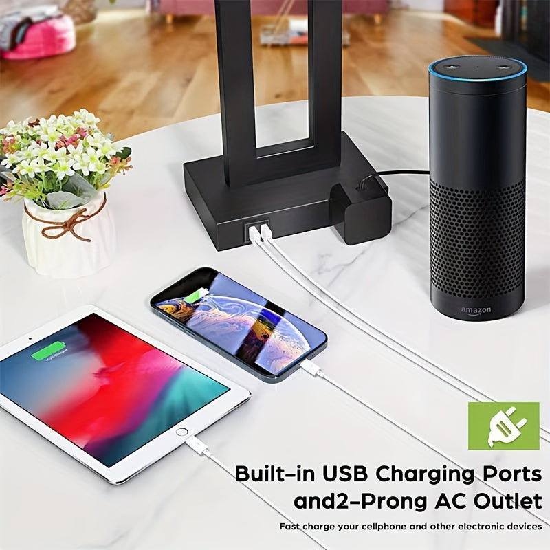 2-Pack Metal Modern Touch Control Table Lamps with Linen Shade, 3-Level Dimmable, USB Charging Port, for Bedroom\u002FLiving Room\u002FStudy, Includes Bulb, 110V-130V, US Plug