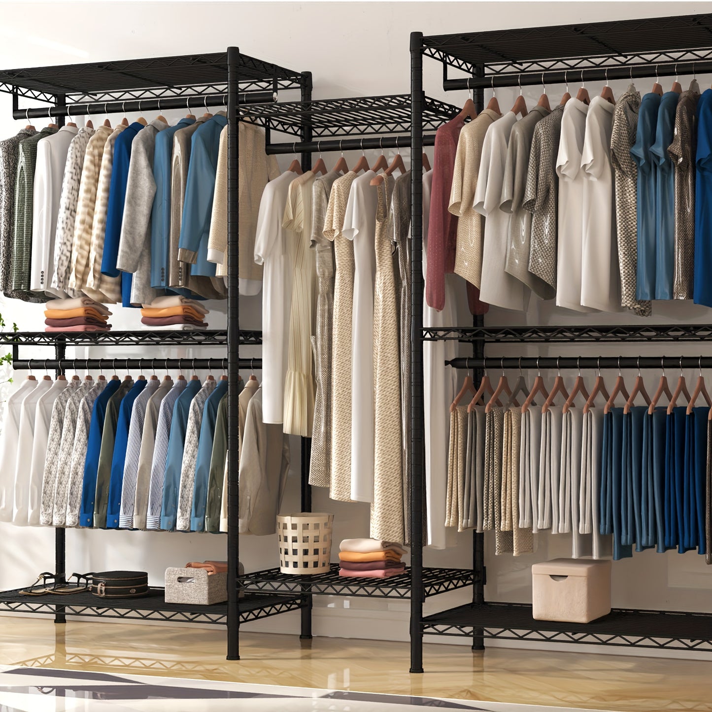 1pc Heavy Duty Metal Garment Rack, 835LBS Load Capacity, Lacquered Finish, Free Standing Wardrobe Closet Organizer with 77.1\