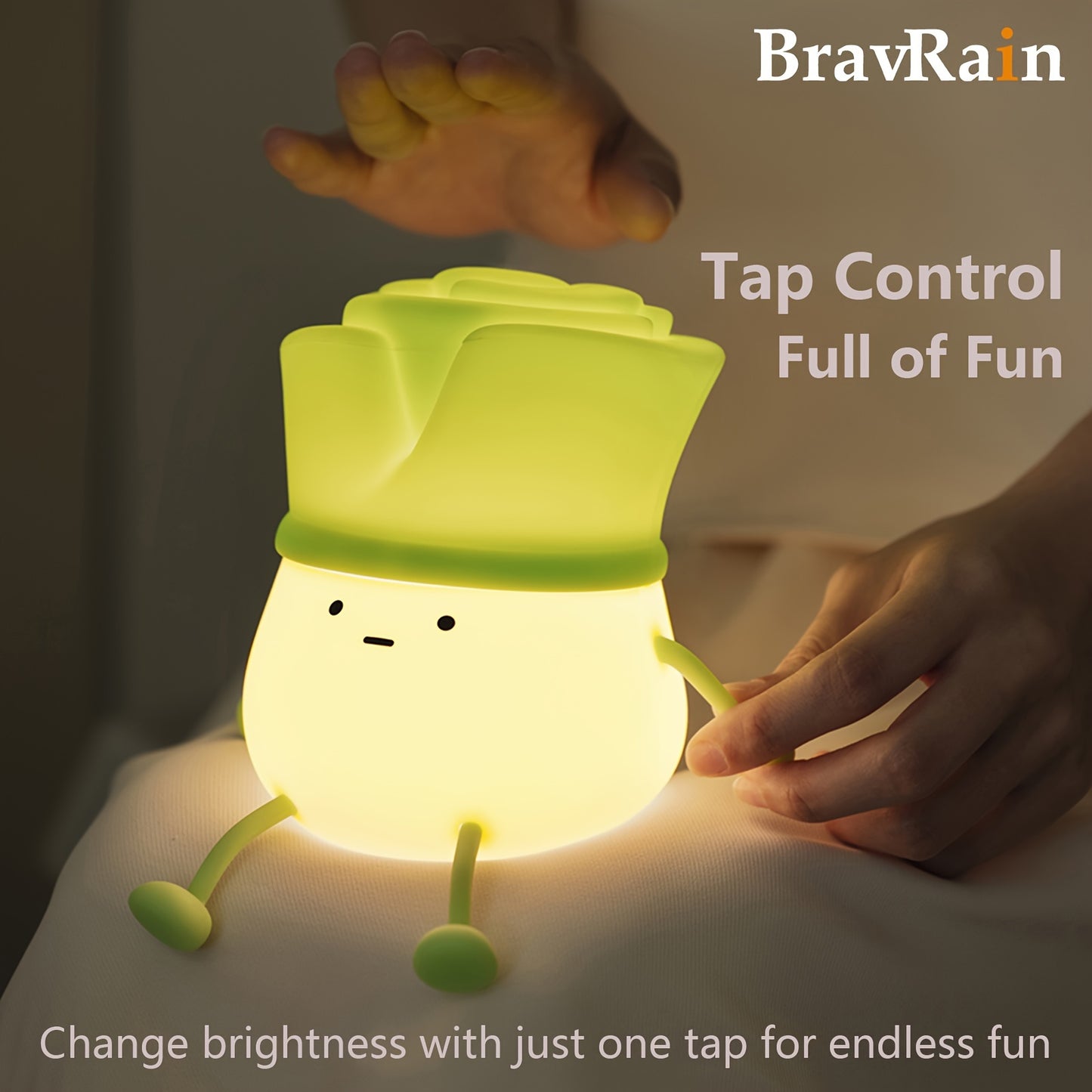1pc Cute Leek Head Tap Night Light - Silicone, 3-Levels Dimmable, Timed Bedside Lamp with LED Light
