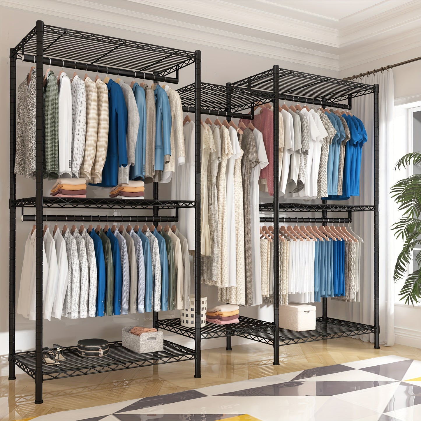 1pc Heavy Duty Metal Garment Rack, 835LBS Load Capacity, Lacquered Finish, Free Standing Wardrobe Closet Organizer with 77.1\