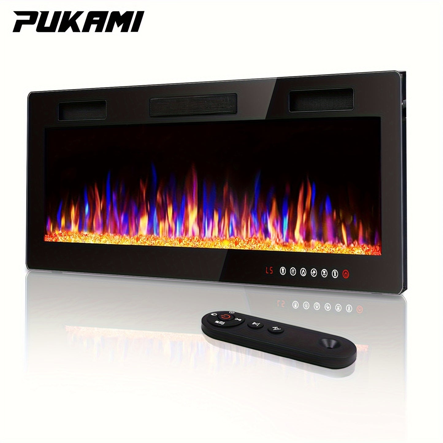 1500W Ultra-Thin Electric Fireplace Vitesse Ultra-Thin Electric Fireplace - Sleek Black, In-Wall Recessed Heater with Vibrant Multicolor Flame Effect, Timer, Low Noise, 1500W, Touch Screen & Remote Control for Cozy Home Ambiance