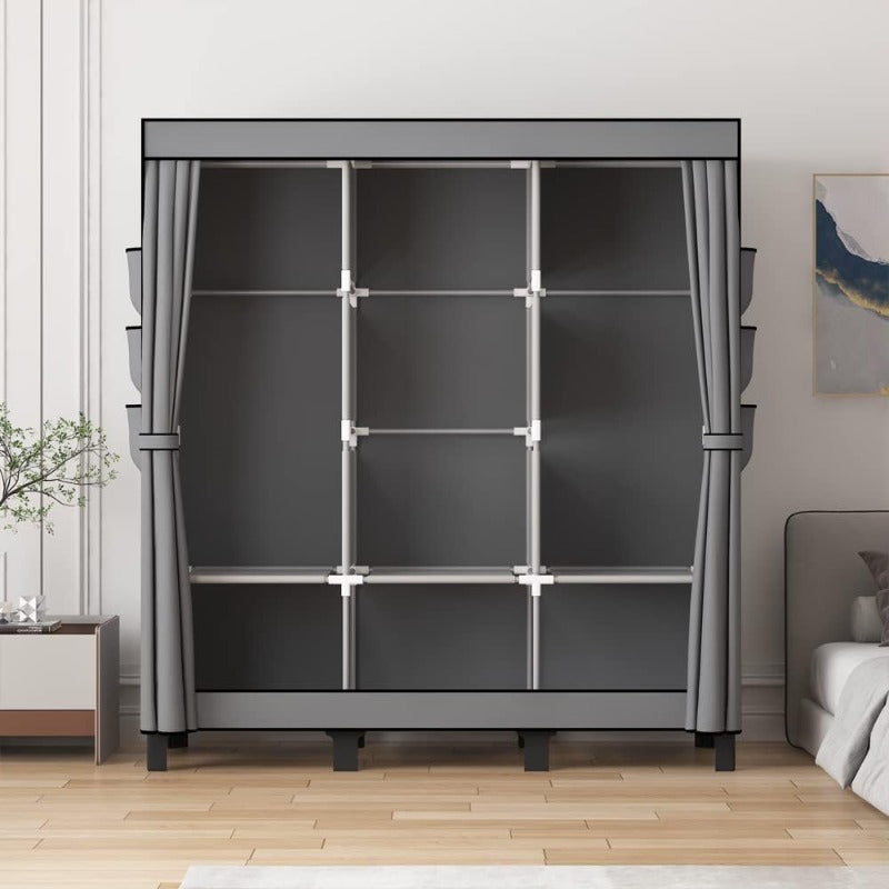 Spacious Portable Closet for Bedroom - Sturdy Grey Wardrobe with 3 Hanging Rods, 6 Storage Shelves & Side Pockets, 51\