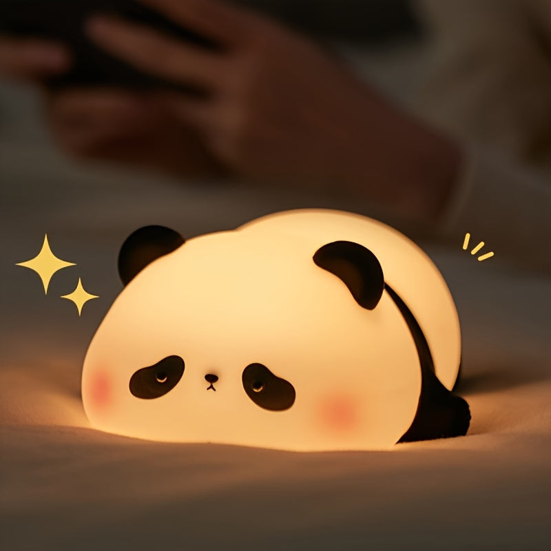 Pangda Panda Silicone Lamp Panda Patting Night Light Bedroom Bedhead Sleep Light USB Rechargeable Sensing Three level Brightness Timer Automatic Turn Off Friends Birthday Festival Gift Panda Lamp Smart Lighting