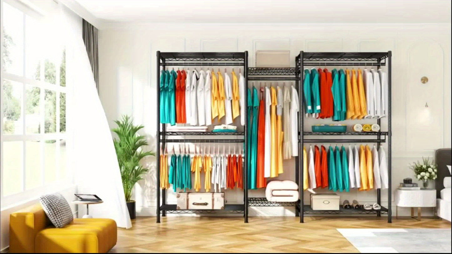 1pc Heavy Duty Metal Garment Rack, 835LBS Load Capacity, Lacquered Finish, Free Standing Wardrobe Closet Organizer with 77.1\