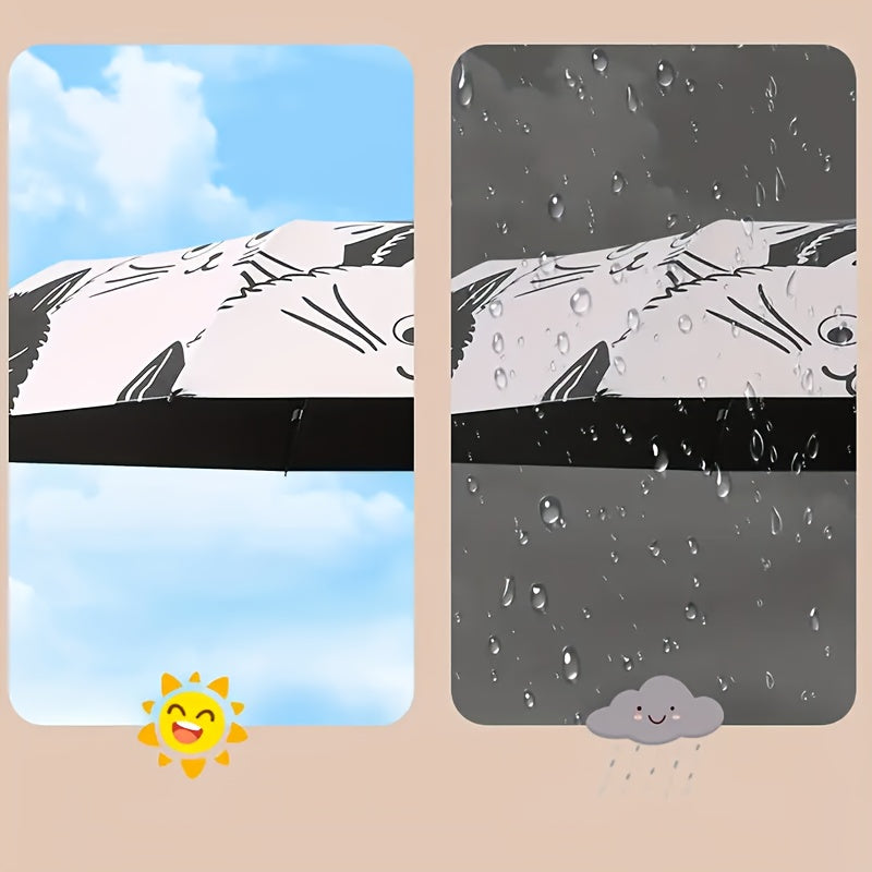 1pc Cute Cartoon Cat Print Automatic Umbrella - Black & White, UV Protection, Rain or Shine Dual-Use, Durable 210T Canopy, Reinforced Iron Frame, Easy Open\u002FClose Button