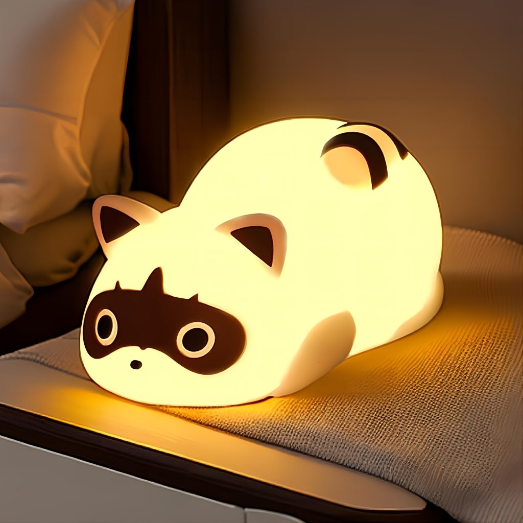 Cute Raccoon LED Night Light | Rechargeable, Dimmable, Touch-Controlled | Durable Plastic | Table Lamp | Bedroom Decor, Home | Adorable Animal Design | Cozy Ambient Lighting