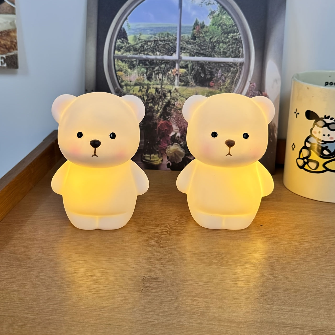 1pc Cute Bear-Shaped Night Light 1pc Cute Bear-Shaped LED Night Light - Battery-Powered, Warm Glow Desk Lamp with Cartoon Design - Ideal for Bedroom, Living Room Decor & Perfect Spring Gift for Girlfriends, Classmates, Family