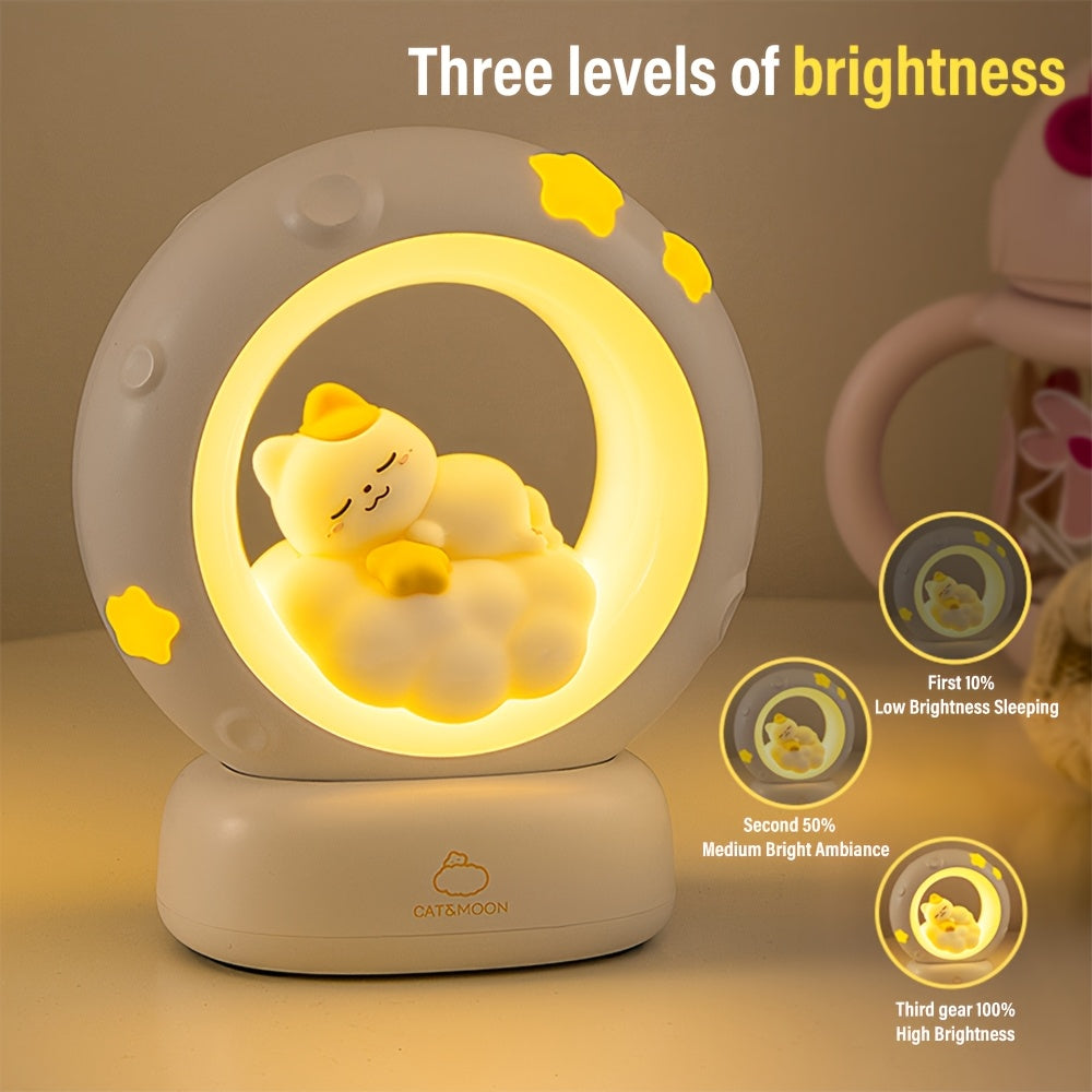 1pc LiHangStar Sleeping Cat Night Light, USB Rechargeable Dimmable LED Table Lamp, 3-Level Brightness Adjustable, Indoor Companion Sleeping Lamp for Bedroom & Living Room, ABS Plastic, Cord Included