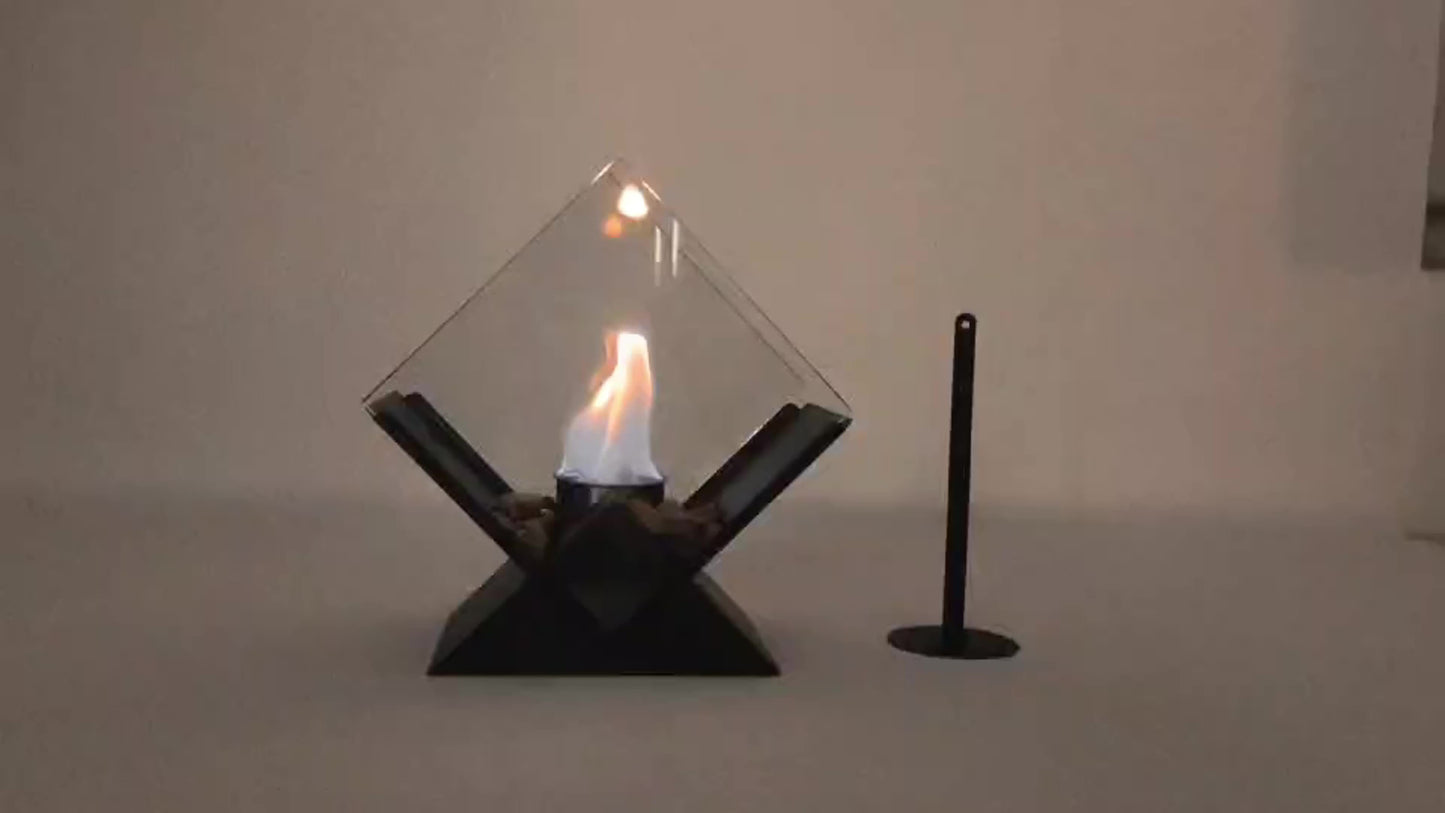 Odorless Clean-Burning Quadrilateral Tabletop Fire Pit - Clear Glass & Pebble Accents, Alcohol Fireplace for Cozy Christmas Ambiance