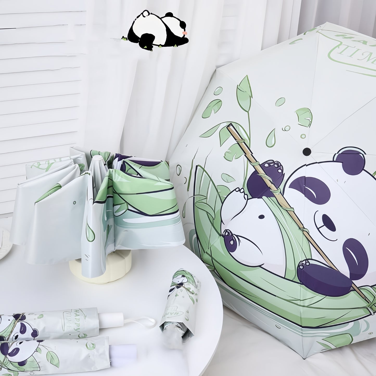 Cute Cartoon Panda Umbrella - Unique Folding Design, Black Vinyl Sun Protection, Windproof & Durable, Ideal for Outdoor Travel, Manual Open, 8-Rib Structure, Travel Umbrella | Stylish Sunshade | Vinyl Canopy