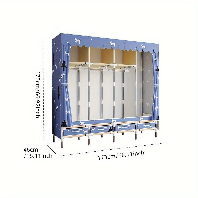 Easy Assembly Dust-Free Storage Closet 1pc Modern Metal Frame Freestanding Wardrobe Closet Organizer with Drawers, Space-Saving Design, Easy Assembly, Dust-Free Storage System, ≥3.2 Cubic Feet Enclosed Storage Capacity, ≥27 Inches Height