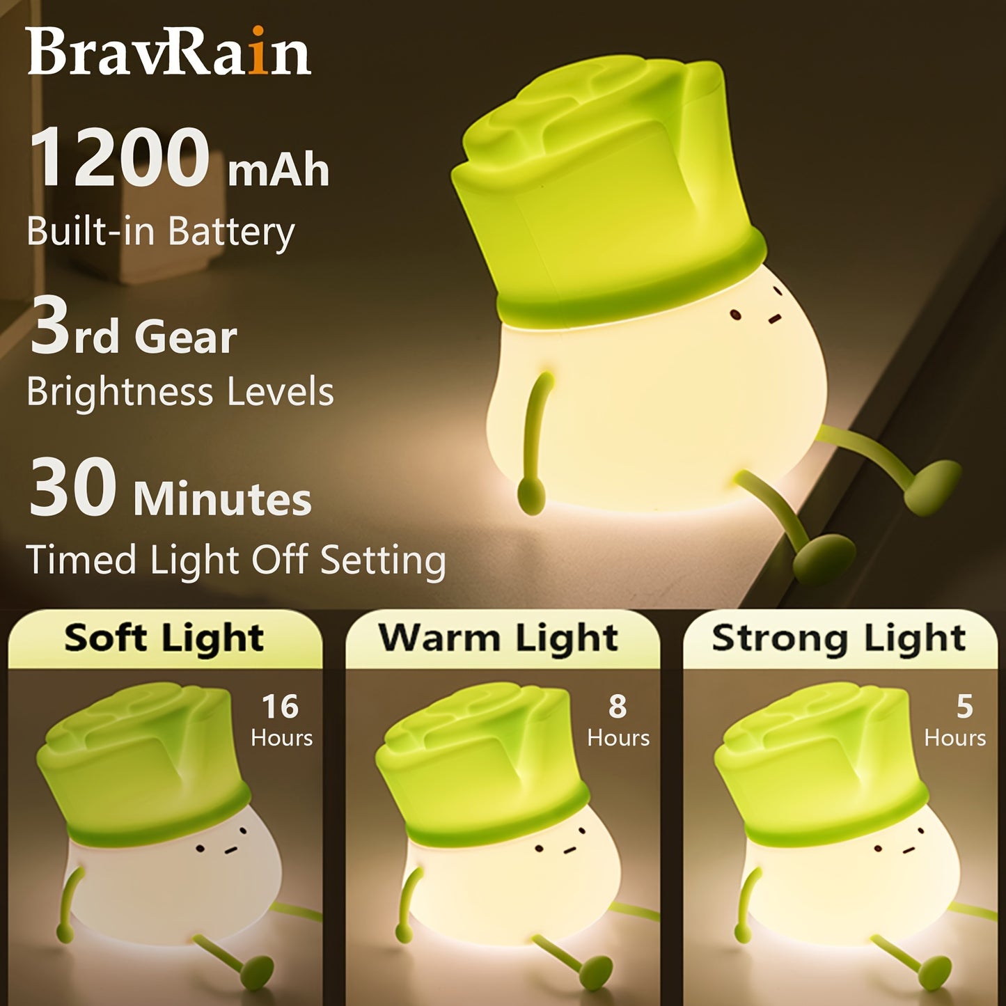 1pc Cute Leek Head Tap Night Light - Silicone, 3-Levels Dimmable, Timed Bedside Lamp with LED Light