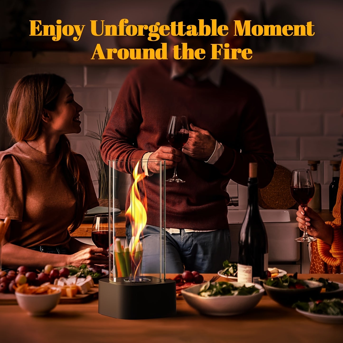 Tornado Tabletop Fire Pit, Portable Tabletop Four-Piece Clear Glass Fireplace with Fire Extinguisher Combustion Chamber, Ethanol Tabletop Fire Pit Suitable for Indoor And Outdoor Home Decoration Terrace Balcony Party Event Christmas Birthday Gift