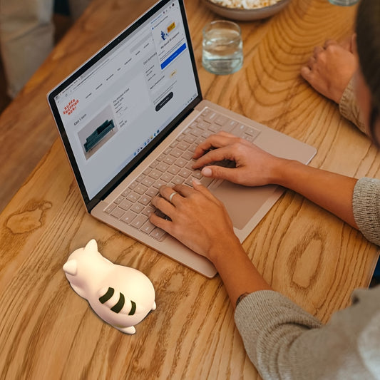 Cute Raccoon LED Night Light | Rechargeable, Dimmable, Touch-Controlled | Durable Plastic | Table Lamp | Bedroom Decor, Home | Adorable Animal Design | Cozy Ambient Lighting