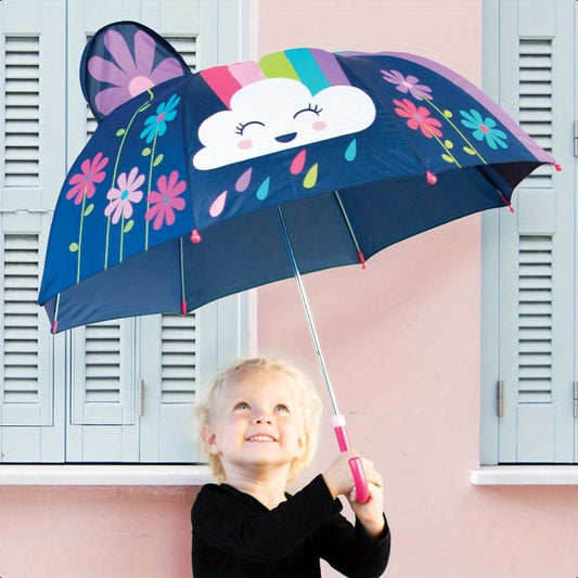 Stephen Joseph Pop-Up Dinosaur Umbrella - Waterproof, Aluminum Alloy Handle, Cute Cartoon Design with Rainbow & Flowers, Fun & Functional for and Adults