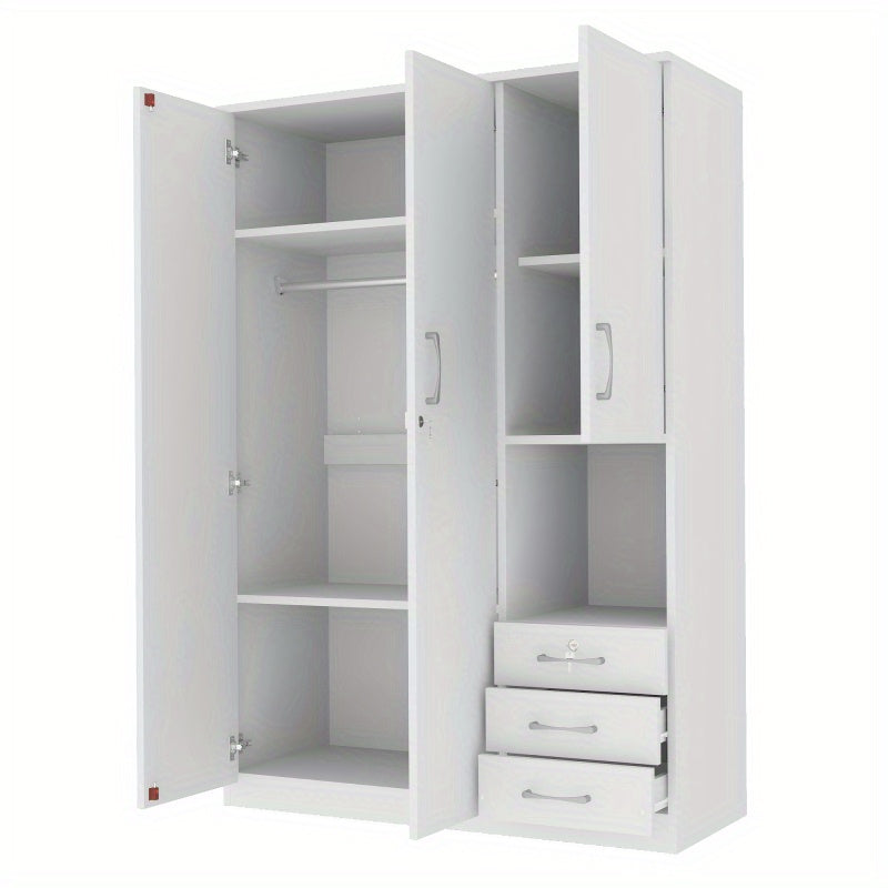 Modern White 2-Door Wooden Wardrobe with Shees, 3 Drawers & Open Compartments – Stylish Bedroom Storage Solution for Clothes, Shoes & Accessories, Shoe Storage Wardrobe | Functional Storage | Engineered Wood Wardrobe
